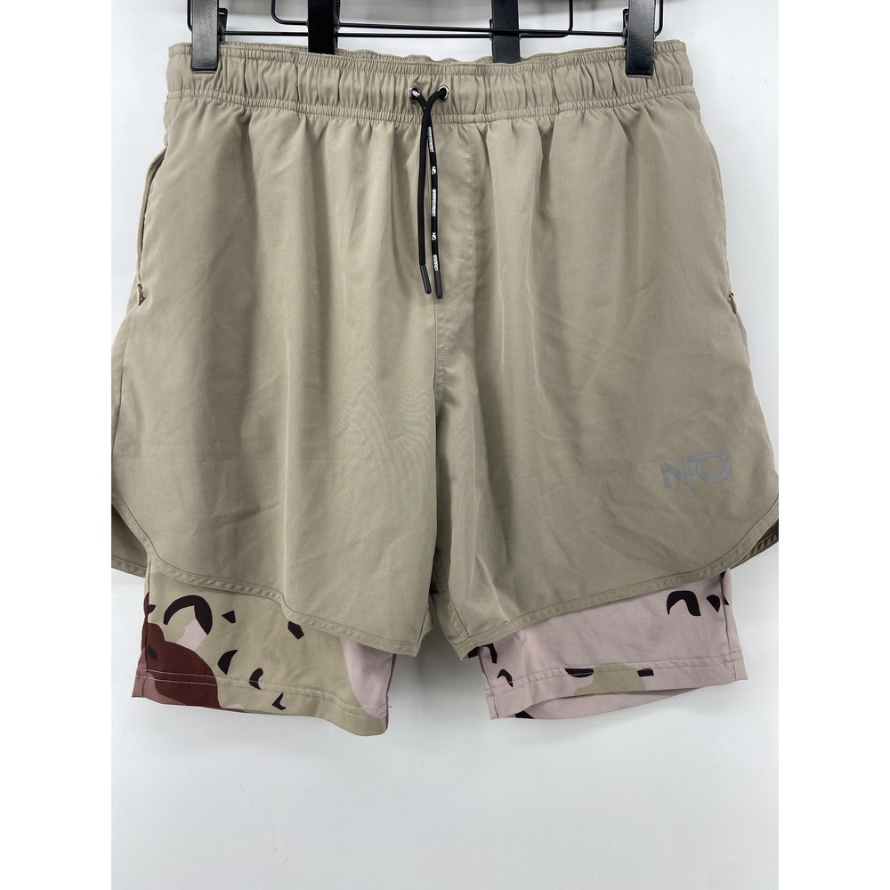 NFQ Shorts Men XL Tan Extended Liner Camo Running Gym Athletic Performance Train